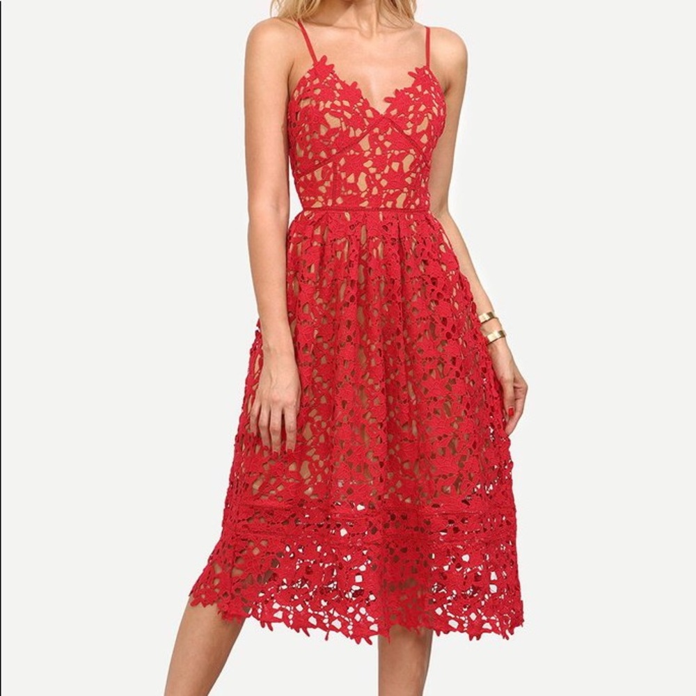 Red Lace Midi dress